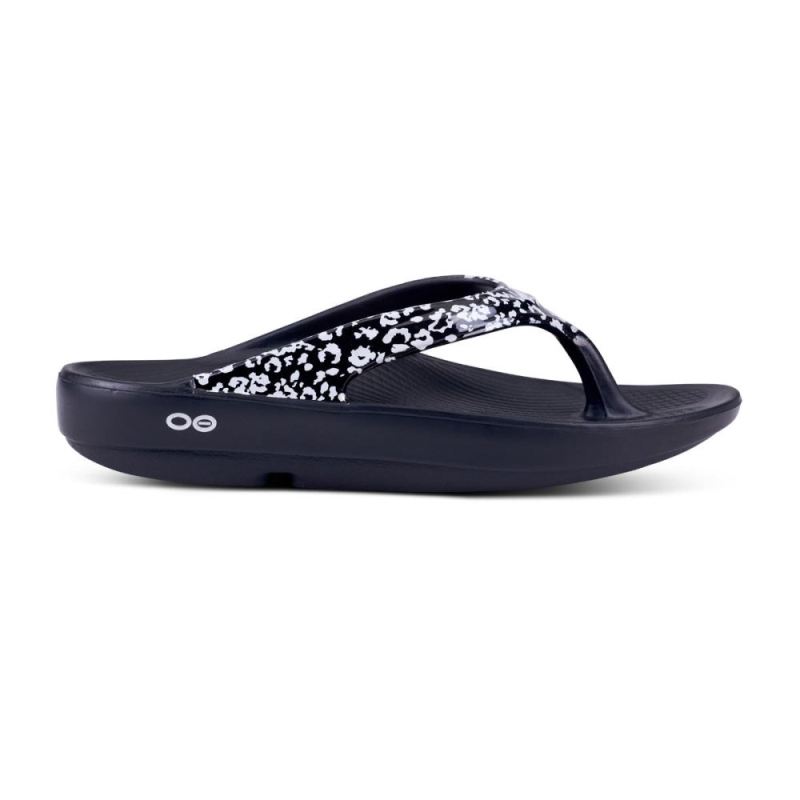 Oofos Women's OOlala Limited Sandal - Black & White Leopard