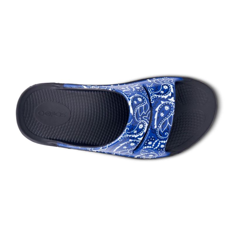 Oofos Women's OOahh Luxe Slide Sandal - Blue Bandana