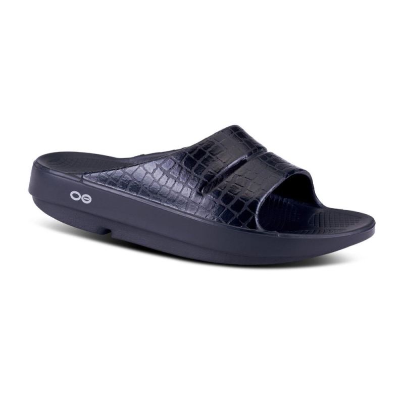 Oofos Women's OOahh Luxe Slide Sandal - Black Gator