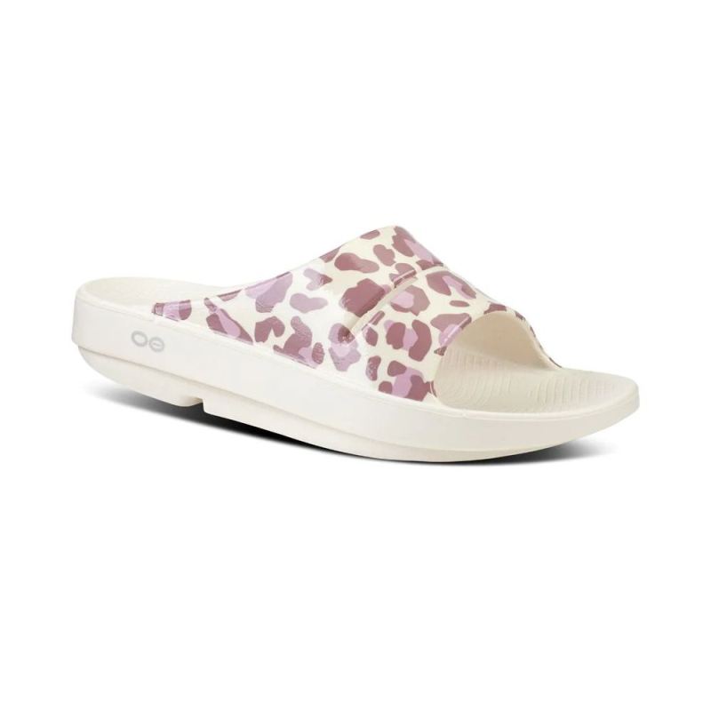 OOfos Women's Ooahh Limited Slide Sandal - Rose Leopard